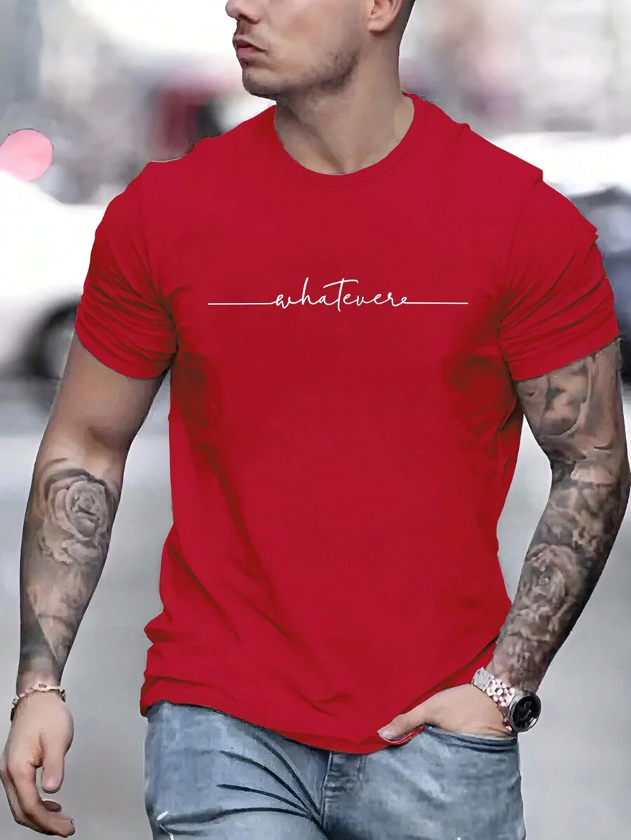 Manfinity Dauomo Men Letter Graphic Tee - Red - View 1