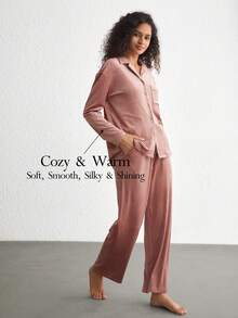 Ocili Leisure Drop Shoulder Pocket Patched Lounge Set - Dusty Pink - View 1