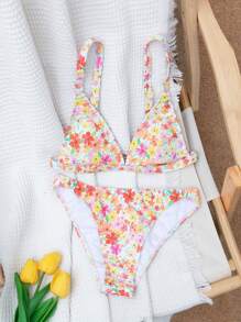 SHEIN Swim 女士碎花比基尼套装 夏日海滩 - 彩色 - 查看 1