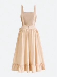 ROMWE Fairycore 鄉村風格牛奶女工花卉刺繡加大碼連衣裙 - 杏色 - 查看 2