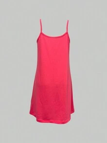 SHEIN LUNE Casual Solid Colored Dress With Buckle Decorated Spaghetti Straps For Women - Pink - View 2
