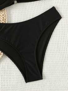 SHEIN Swim Summer Beach Ladies' One-Shoulder Two-Piece Bikini Set Music Festival - Black - View 5