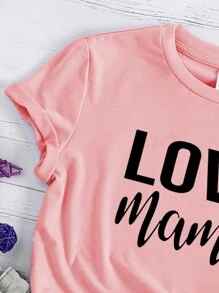 Áo thun ngắn tay in chữ Tween Girl Casual Love Mom, mùa hè - Hồng - Xem 3