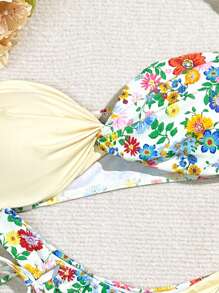 Swim Mod Bộ bikini Bandeau thắt nút xoắn họa tiết hoa dành cho nữ mùa hè - Nhiều màu - Xem 3