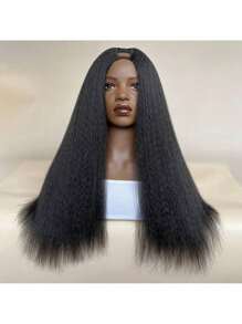Kinky Straight U Part Wig 22 Inch U Part Yaki Straight Synthetic Hair Wig For Women Daily Use Glueless Full Machine Made Wigs - Black - View 4