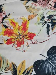 Plus Size Women Casual Plant Print Slant Pocket Loose Wide Leg Pants - Multicolor - View 4