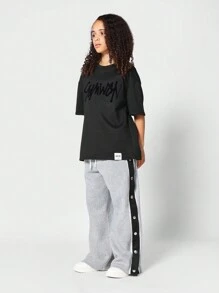 SUMWON Kids Unisex Wide Leg Fit Joger With Side Snaps - Grey - View 3