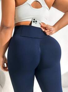 大尺碼單色運動打底褲 - 藍色 - 查看 8