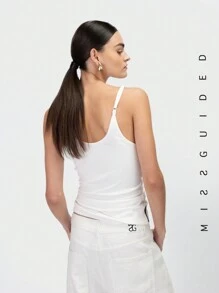 MISSGUIDED 深V領肋紋背心上衣 - 白色 - 查看 5