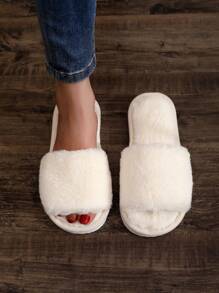 Fluffy Women's Fashionable Home Slippers, Indoor Anti-Slip Soft Sole Slippers With Upper