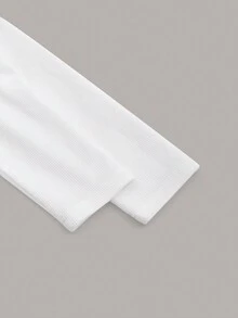 素色圍裹胸襟華夫格編織休閒服上裝 - 白色 - 查看 8