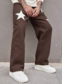 Manfinity LEGND Loose Men's Star Printed Baggy Jeans - Coffee Brown - View 1