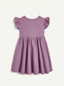 Cozy Pixies 2pcs Baby Girl Cartoon Bunny Patterned Short Sleeve Dress With Ruffles And Waistband, Including Diaper Cover Set
