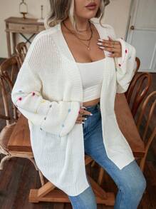 SHEIN LUNE Áo khoác cardigan thả vai cỡ lớn cho mùa đông - Màu be - Xem 7