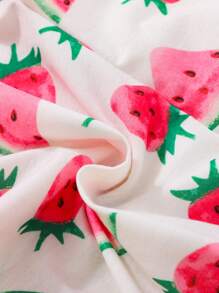SHEIN Conjunto de 2 piezas de moda hogareña para niña joven con top de tanque retardante de llamas con diseño de sandía y shorts - Rosa - Ver 4