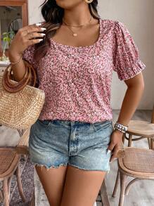 SHEIN LUNE Plus Size Women's Floral Vacation Style Shirt - Multicolor - View 5