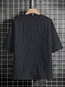 Claim Dot 男士寬鬆下垂短袖t卹,帶有字母徽章 - 黑色 - 查看 2