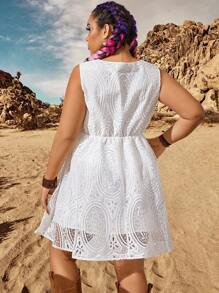 SHEIN Unity Plus Size Hollow Out Embroidered Solid Color Dress - White - View 2