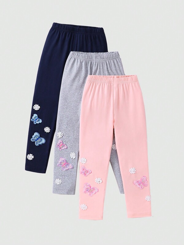 SHEIN Young Girl 5pcs Multicolor 3D Butterfly & Flower Faux Pearl Decor Leggings