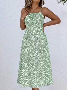SHEIN LUNE Váy dây mảnh in hoa mùa hè cỡ lớn - màu xanh lá - Xem 3