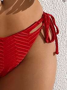SHEIN Swim Ladies' Solid Side-Tie Bikini Bottom Summer - Red - View 6