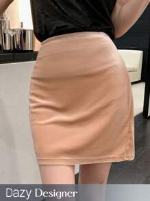 Dazy Designer Solid Straight Skirt Fall Skirts - Pink - View 1