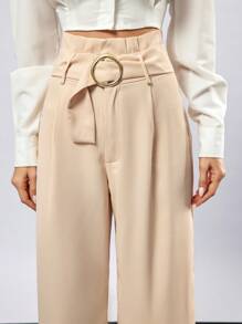 Aveloria Modichic Women's Paper Bag Waist Buckle Belted Wide Leg Pants - Khaki - View 5