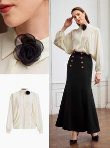 MOTF PREMIUM WOVEN LIGHTWEIGHT FLOWER PATCHED BLOUSE - Apricot - View 8