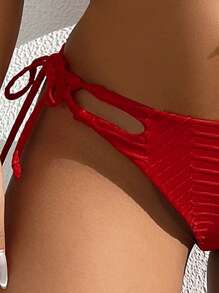 SHEIN Swim Ladies' Solid Side-Tie Bikini Bottom Summer - Red - View 5