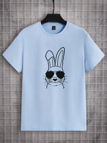 Manfinity RebelGame Nam lễ Phục sinh Thỏ in Phù hợp Ngắn tay Áo thun Gia đình Quần áo , Xanh - Màu xanh bụi bặm - Xem 3