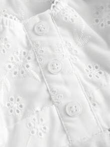 SHEIN MOD Plus Size White Embroidered Swing Babydoll Shirt - White - View 3