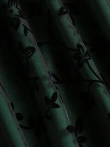 EARO 春季花园派对系列，女士高腰刺绣花卉半身裙，外层薄纱A字裙，复古浪漫风格，约会裙，小众设计 - 墨綠色 - 查看 3