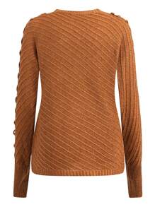 SHEIN LUNE Women's Round Neck Batwing Long Sleeve Sweater, Knit Pullover Fall Winter - Camel - View 2
