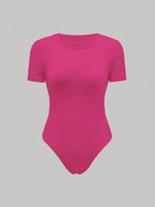 SHEIN Unity 純色圓領修身短袖連體衣 - 彩色 - 查看 3