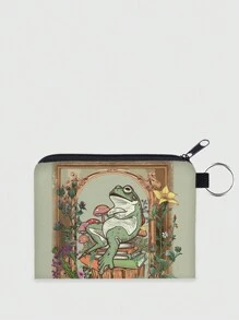 ROMWE Fairycore 綠色青蛙印花可攜式拉鍊包,適用於節日禮物的女士零錢袋 - 彩色 - 查看 1
