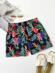 Swim Lushoire Quần bơi tay Raglan in họa tiết cây nhiệt đới cho nữ, Quần bikini đi biển Đồ bơi mùa hè, Đi biển mùa hè - màu đen - Xem 4