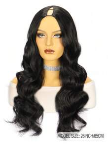 26 inch Natural Black Body Wave Wig V Part Wigs for  Upgrade U Part Wigs Half Wigs for  V Shape Glueless Wig No Leave Out Body Wave V Part Synthetic Wig