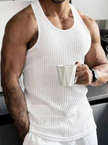 RueChic Men Solid Ribbed Knit Tank Top - White - View 1