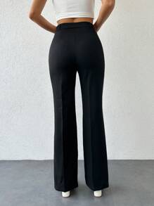 SHEIN Cottnline Women's Solid Color Flare Suit Pants - Black - View 2