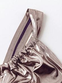 Flirla Kích thước lớn Của phụ nữ Kim loại Kết cấu Một bờ vai Không tay Xếp li Áo - Màu tím - Xem 3