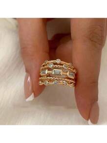 1pc Fashionable Cubic Zirconia Decor Round Shaped Open Ring Suitable For Women's Daily Wear - Yellow Gold - View 5