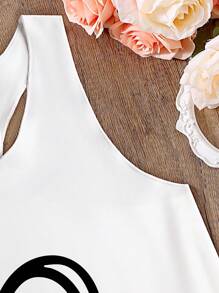 INAWLY Women's Heart & Paw Print Backless Tank Top With Cutout - White - View 5