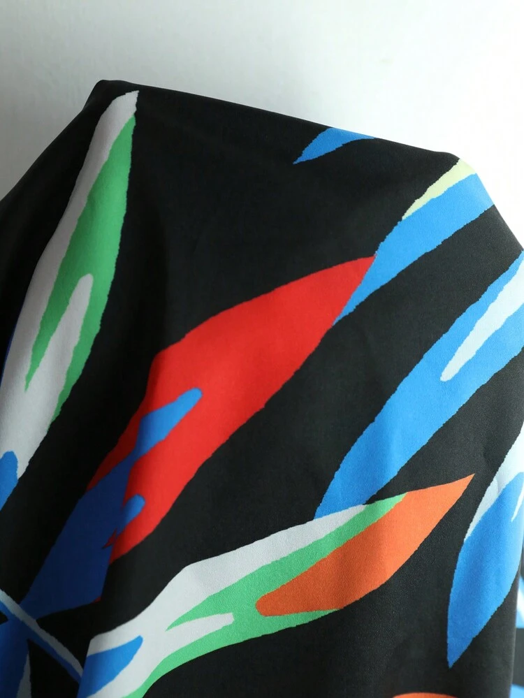 Plus Size Women's Tropical Plant Printed Halterneck Dress