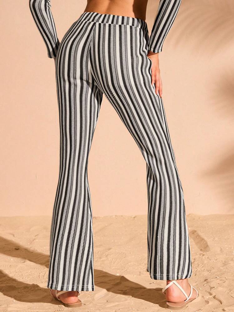 Vacation Casual Striped Crochet Flared Pants