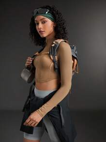 In My Nature 女士拉鍊短款快干防曬夾克 - 棕色 - 查看 7