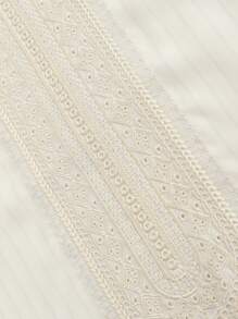 Men's Summer Casual Woven Patchwork V-Neck Long Shirt - Khaki - View 8