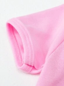 SHEIN Bộ đồ liền thân ngắn tay in hình chú rùa & khẩu hiệu dễ thương cho bé gái - Hồng - Xem 3