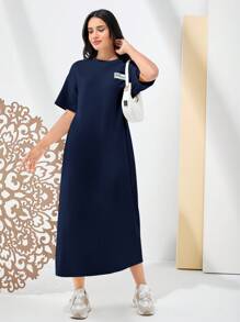 Mulvari Women's Round Neck Short Sleeve Printed Simple Dress, Casual & Daily Wear