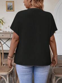 SHEIN Clasi Của phụ nữ Màu thuần Cổ chữ V Kích thước lớn Áo sơ mi - màu đen - Xem 2