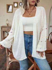 SHEIN LUNE Áo khoác cardigan thả vai cỡ lớn cho mùa đông - Màu be - Xem 5